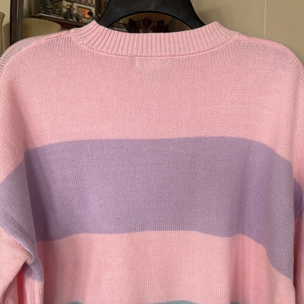 NWT Sincerely Jules Knit Pink Pastel Ski Sweater Crew Neck Oversized Stripes
